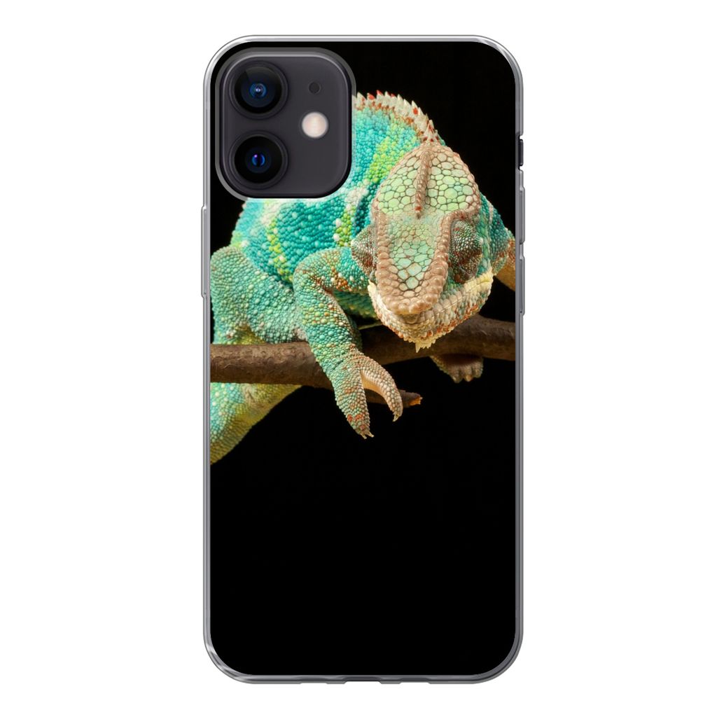 MuchoWow Handyhülle Schutzhülle Hülle für iPhone 12 Chamäleon - Zweig - Pastell Silikon Softcase Handy Hülle - Schutzhülle