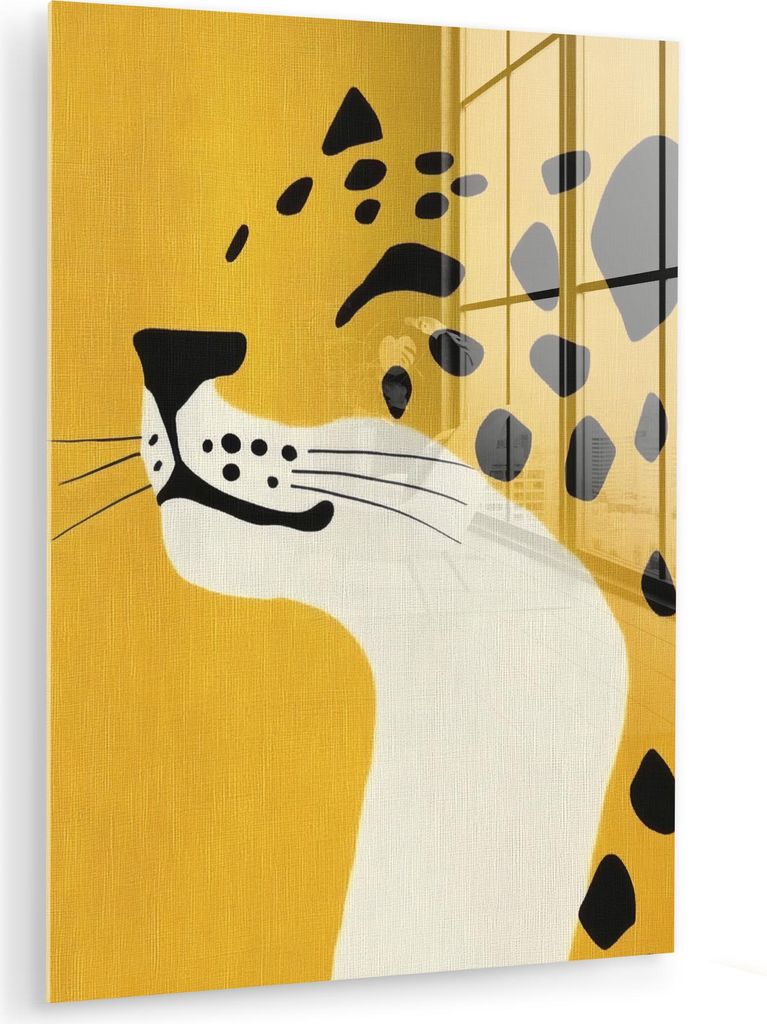 MuchoWow Glasbilder - Bilder auf Wandbild - Foto auf Glas Gepard - Illustration - Gelb 30x40 cm Wanddekoration aus Glas - Acrylglasbild - Acrylbild...