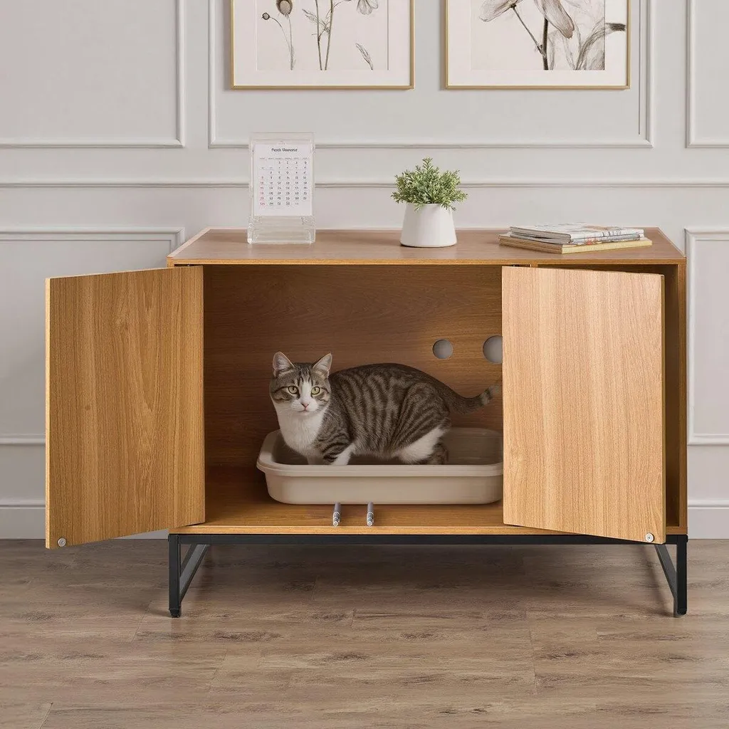 Cache litière chat anti-odeur et griffoir pour maison propre 80 cm - 8