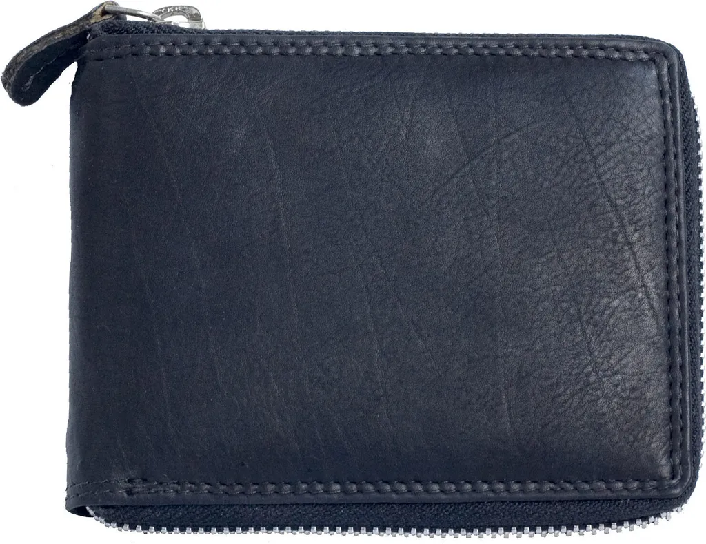 Grand portefeuille zippé homme en cuir véritable noir multi-poches