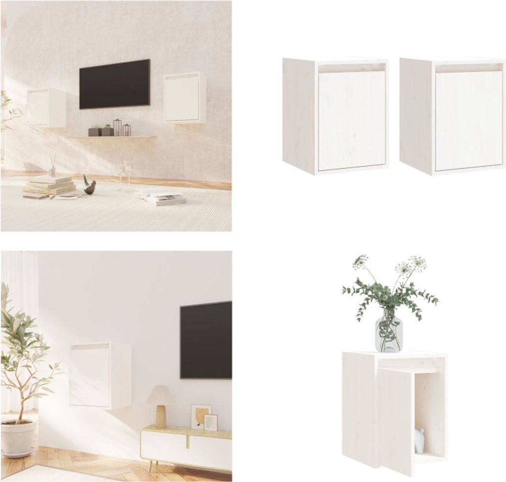 vidaXL Wandschränke 2 Stk. Weiß 30x30x40 cm Massivholz Kiefer - Wandschrank - Wandschränke - Wandschrank Aus Holz - Hängeschrank