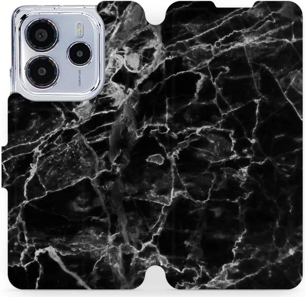 Handyhülle mit klappe für Xiaomi Redmi Note 14 4G, Mobiwear Book, Schwarzer Marmor