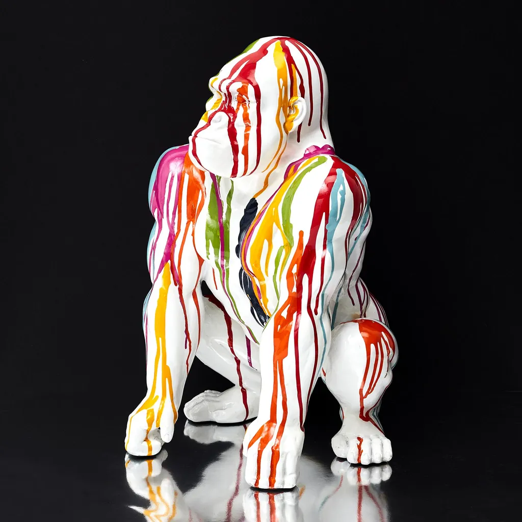 Statue Gorille Décorative 46cm Blanche et Multicolore - Objet Design