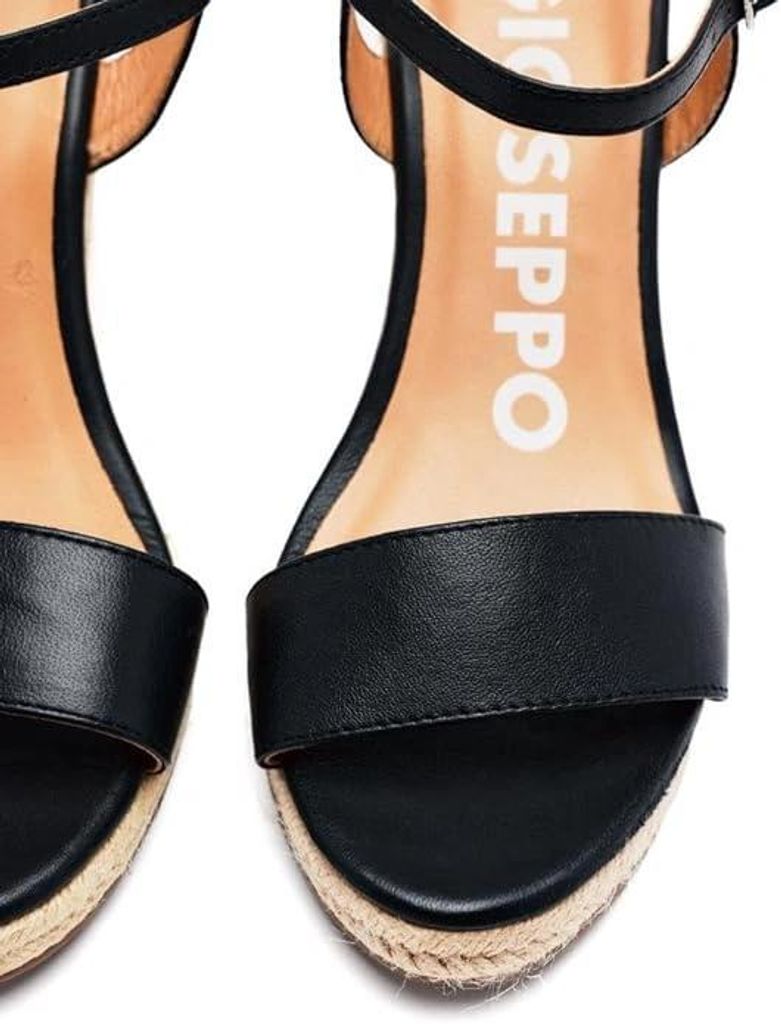 Gioseppo Damen Schwarz Sandalen Keilabsatz Leder Jute ZHEPE 71700-P-Black