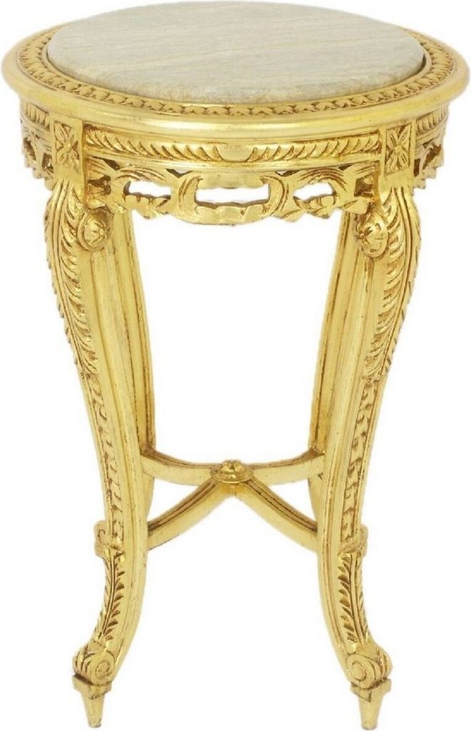 Casa Padrino Barock Beistelltisch mit Marmorplatte Gold / Creme Ø 40 x H. 60 cm - Runder Antik Stil Tisch - Barock Wohnzimmer Möbel