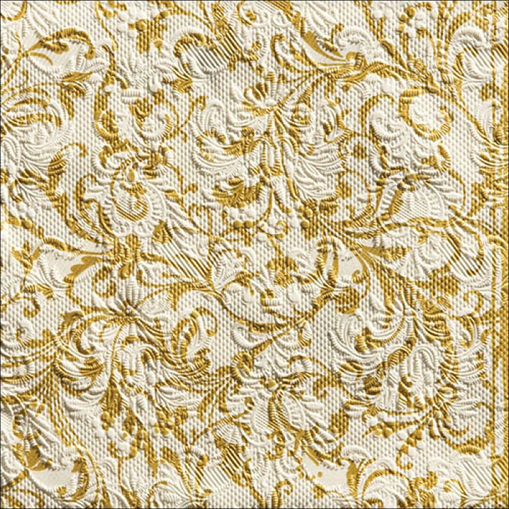 Servietten Papier 33x33cm Elegance geprägt 15 Stück Creme / Gold