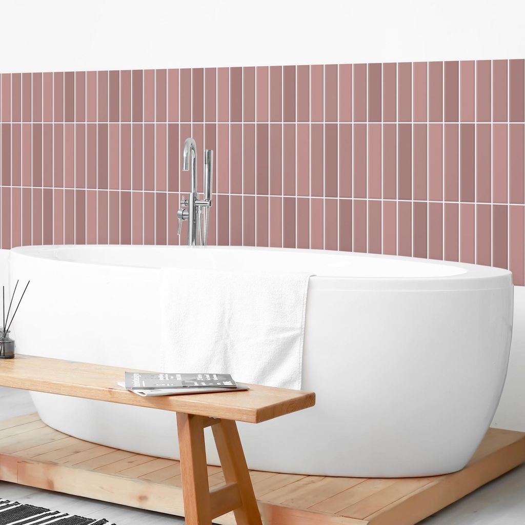 Wandverkleidung Bad mit Motiv selbstklebend - 0.61 mm Wandpaneel matt wasserfest Design rosa Fliesenoptik Unifarben Badrückwand fugenlos 150x90 cm