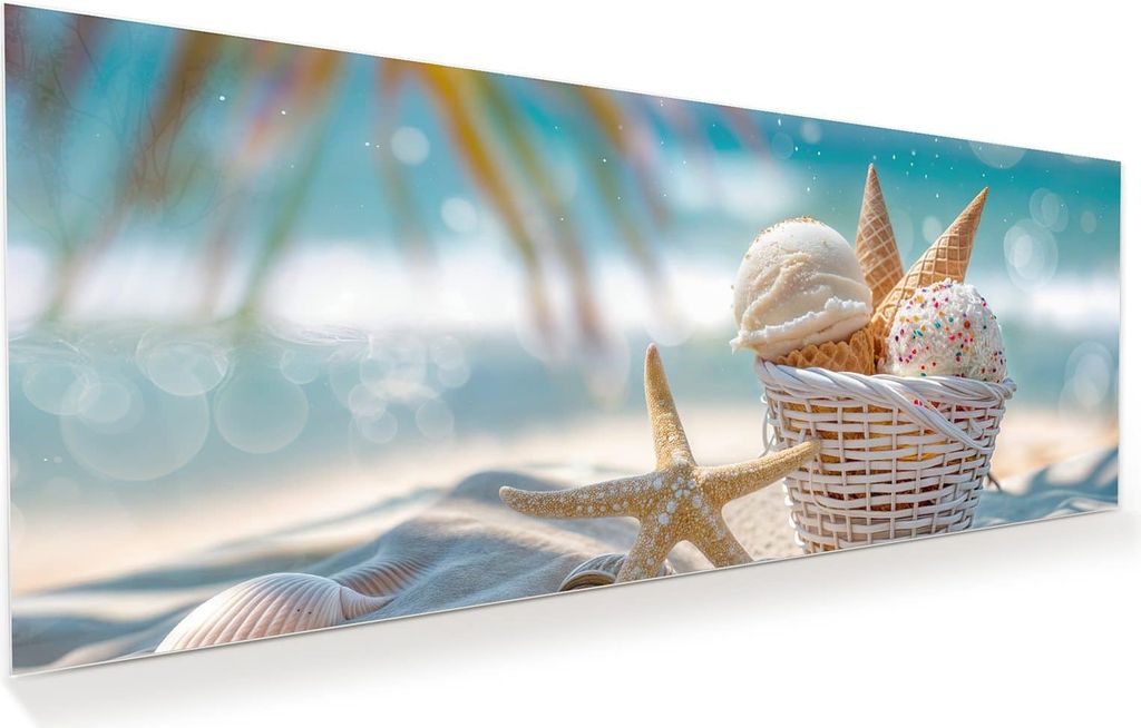Glasbild 150x60cm in XXL für Wohnzimmer, Schlafzimmer Motiv Sommer Eiskörbchen
