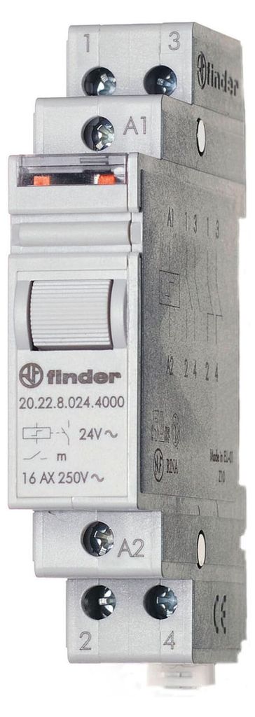FINDER Stromst.-Sch.24VDC 20.22.9.024.4000 Serie 20 für DIN-Schiene 2S 16A 20.22.9.024.4000 (202290244000)