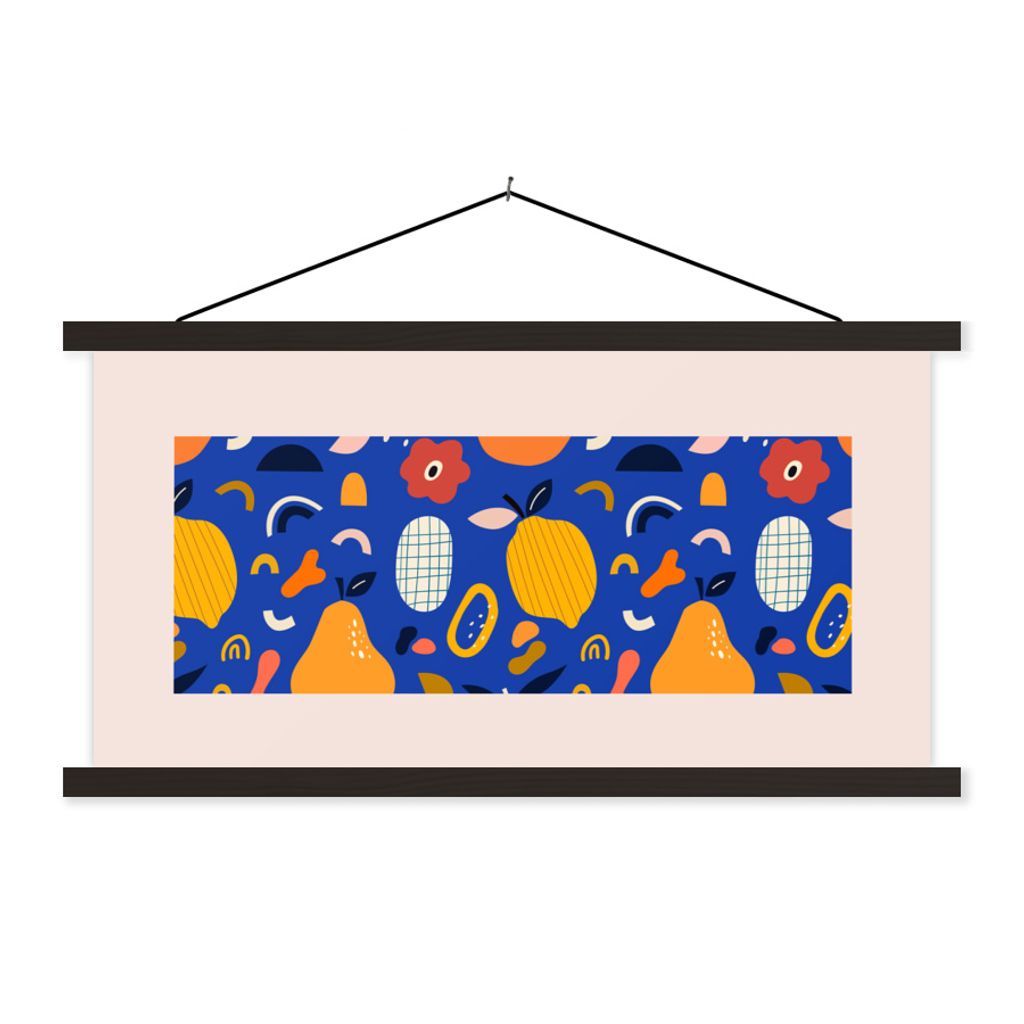 MuchoWow Textilposter Blume - Zitrone - Frucht - Birne - Abstrakt 120x60 cm mit schwarzem Rahmen - Dekoration Schlafzimmer
