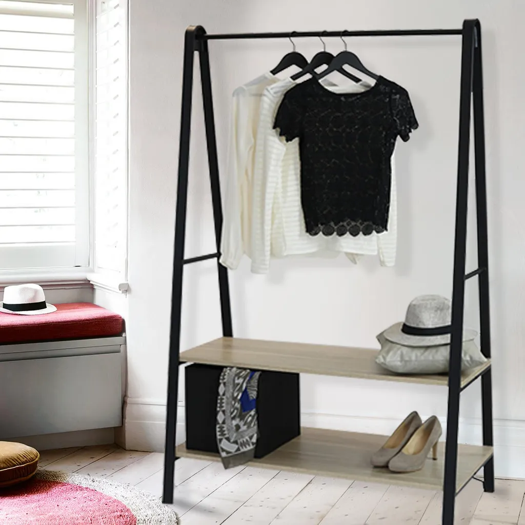 Stand Appendiabiti ARCO Nero 110cm - Stile Industriale con Mensole