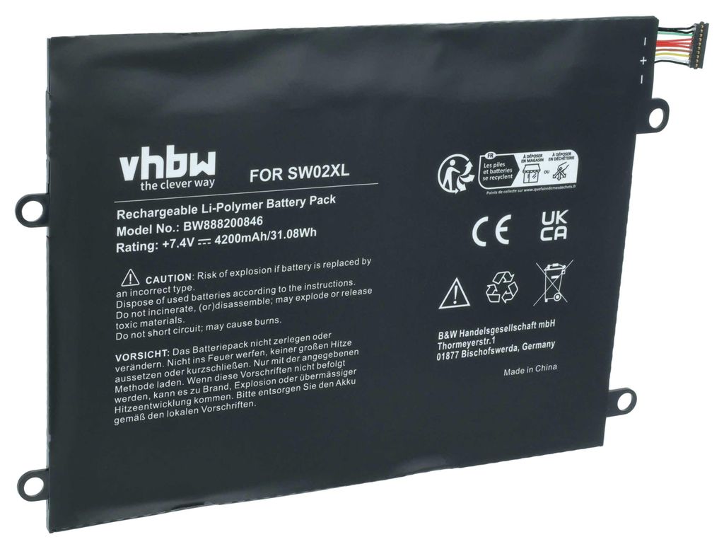 vhbw Akku kompatibel mit HP x2 210 G2(L5H47ES) Notebook (4200 mAh, 7,4 V, Li-Polymer)
