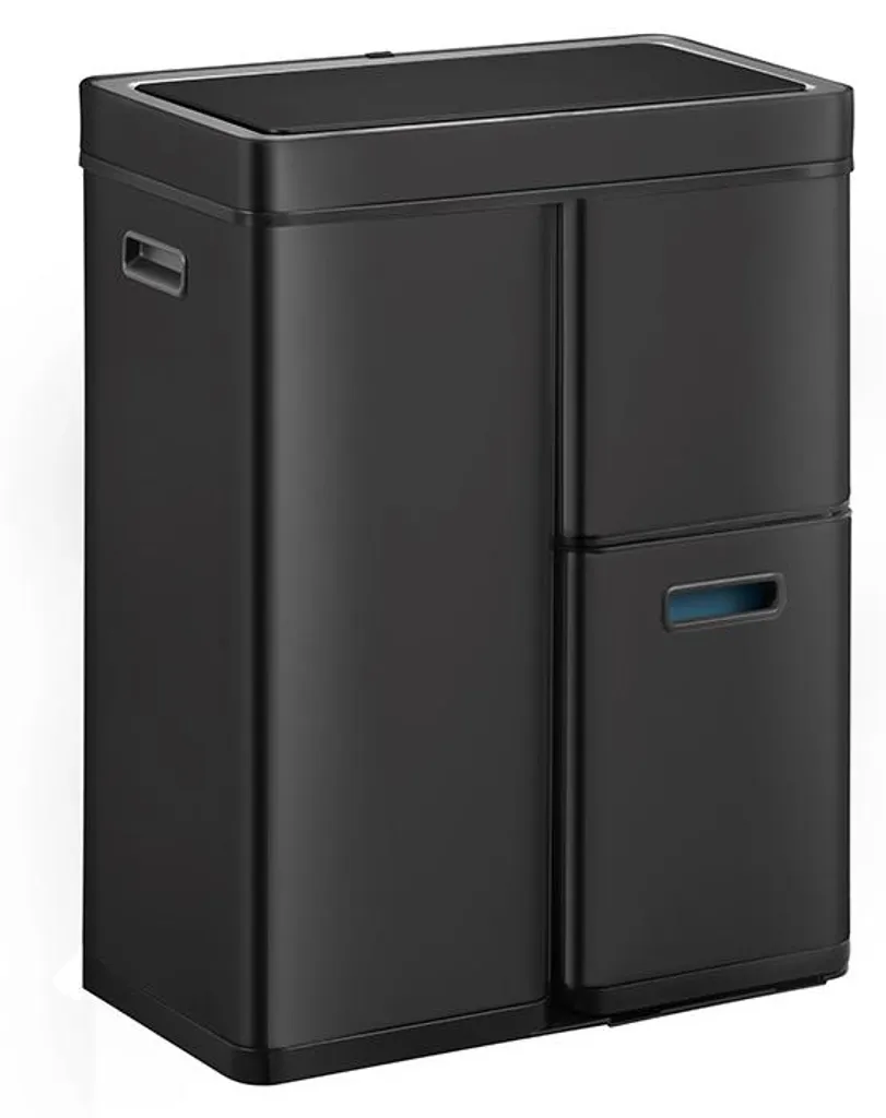 Poubelle tri 3 bacs EKO Mirage Plus Noire en Acier et Plastique 60L