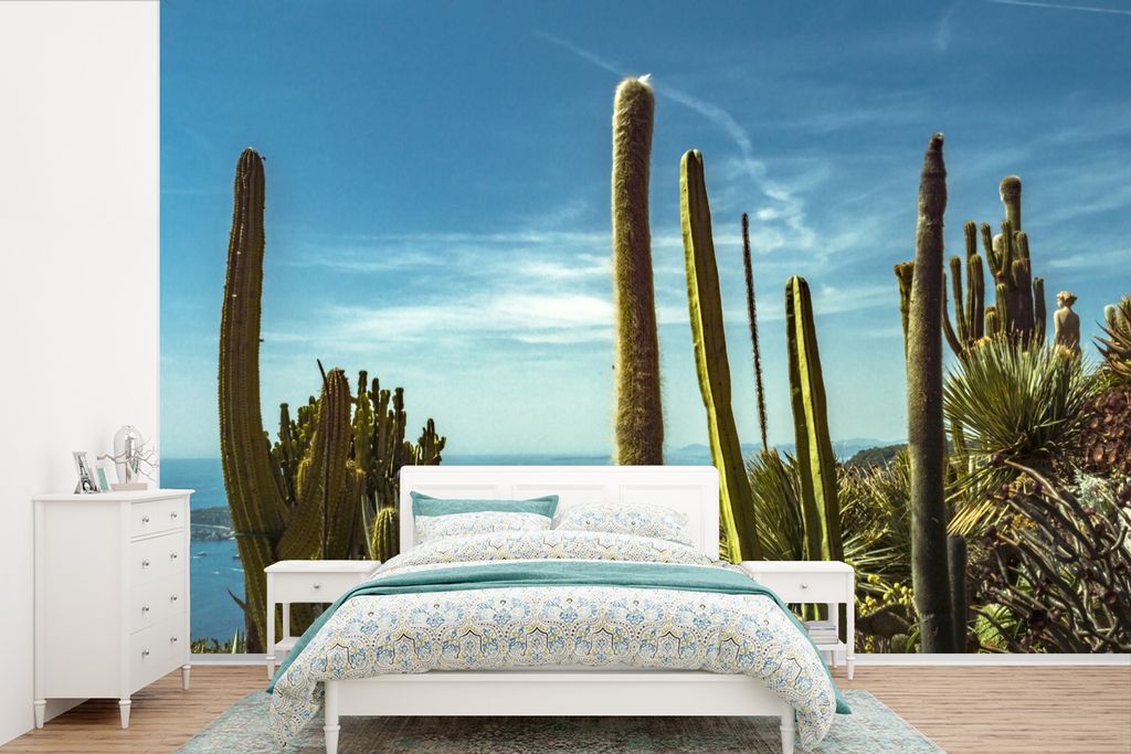 MuchoWow Fototapete für Wohnzimmer oder Schlafzimmer Wandtapete Vinyl Motivtapete Kaktus - Meer - Himmel - 330x220 cm - Fototapeten