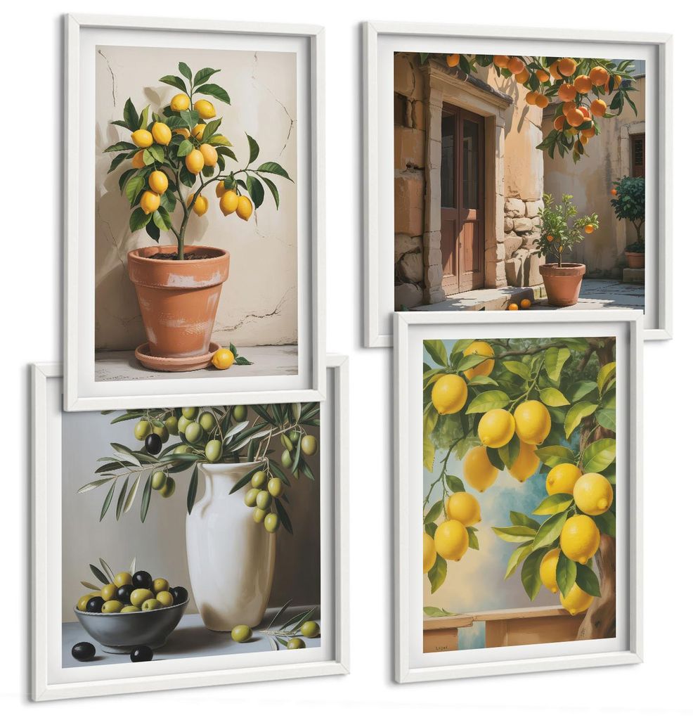 Bilder Set 4-teilig im Goldrahmen Rahmen – Wandbilder 4 Stück – gerahmte Poster für Wohnzimmer, Schlafzimmer und Flur – 50x50 cm - 40x60 cm...