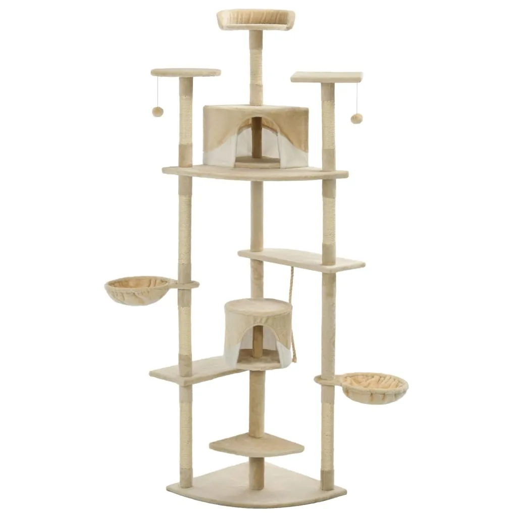 vidaXL Arbre à chat Sisal 203 cm Beige et blanc - Arbre à chat géant