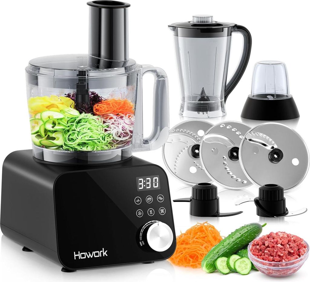 Howork Food Processor 1500W, Großes Fassungsvermögen Multifunktion, Zum Zerkleinern, Schneiden, Hacken, Mahlen, Smoothies, Füllen und Teig, Edel...