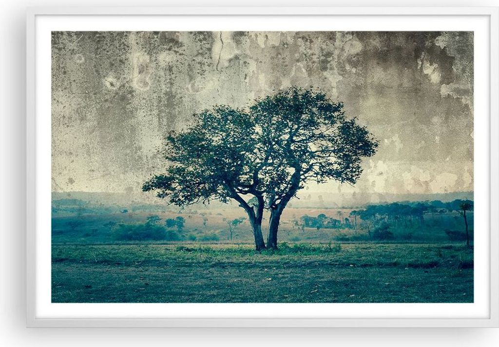 Gerahmtes Poster - Weißer Rahmen - Baum Natur Feld - 91,5x61 cm - Wand Bild - Wanddeko - Wandbilder - Kunstposter - Wandposter - Bilderrahmen - Bi...