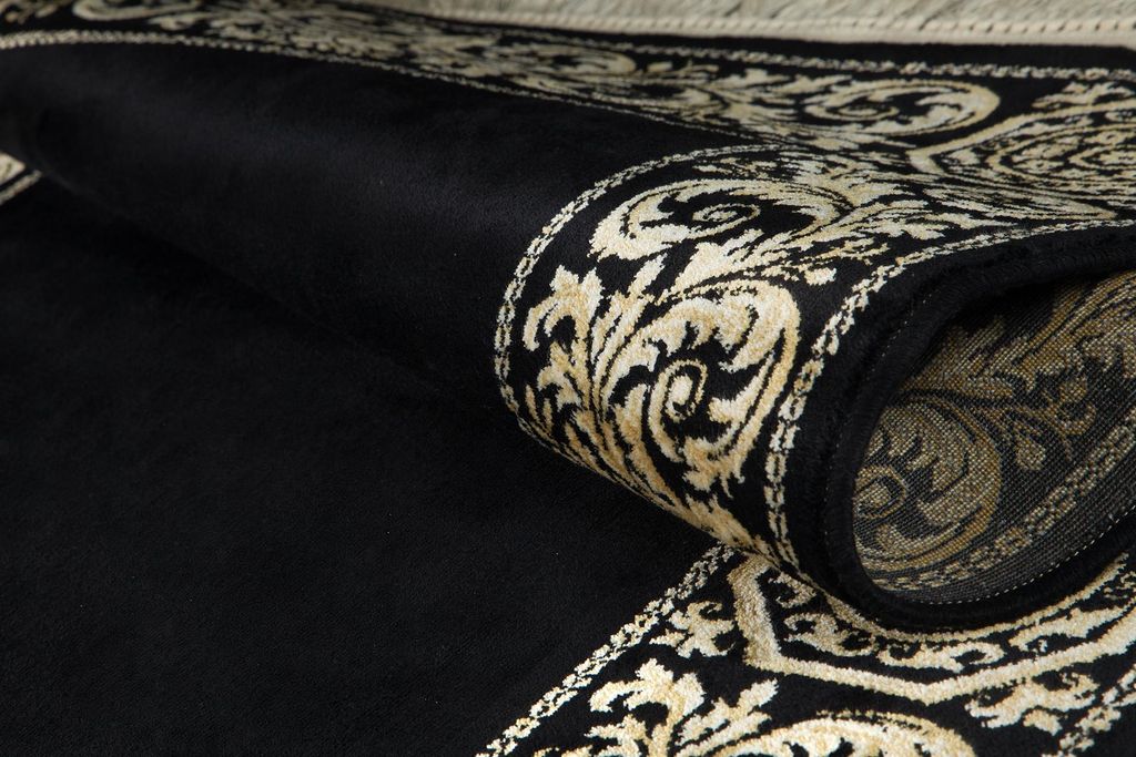 Luxus Teppich in Barock Stil Schwarz-Gold aus 100% Viskose 100x140 cm