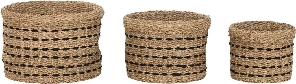 Lot de 3 Paniers Décoratifs Home ESPRIT Noir et Naturel en Jute et Jonc