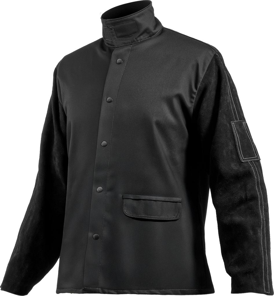 VEVOR Flammhemmende Schweißerjacke – Größe L, Ärmel aus Rindspaltleder, Hauptteil aus Baumwolle, ideal für Schweißer und Monteure