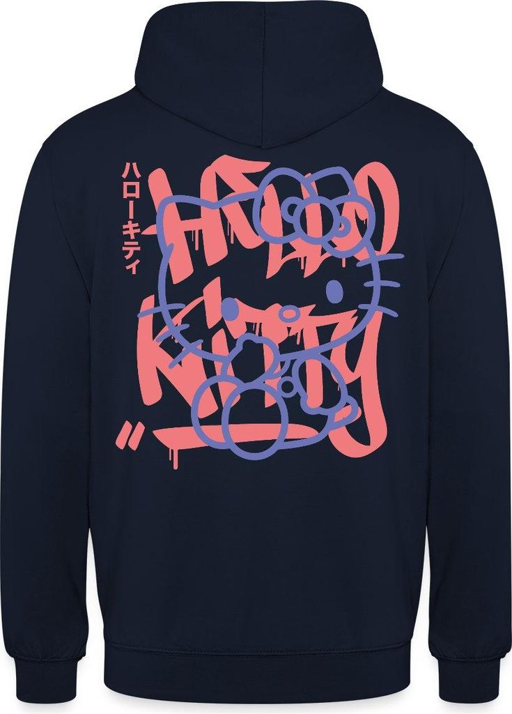 Spreadshirt Hello Kitty Mit Schriftzug Graffiti Stil Uni Hoodie, 4XL, Navy