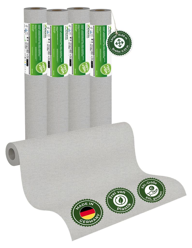 Vliestapete Vliestapete farbig – UNI Tapete einfarbig Nebelgrau 4er Set, 4 x 15,00 m x 0,53 m, matt, waschbeständig, stoßfest, Germany – Veluxis