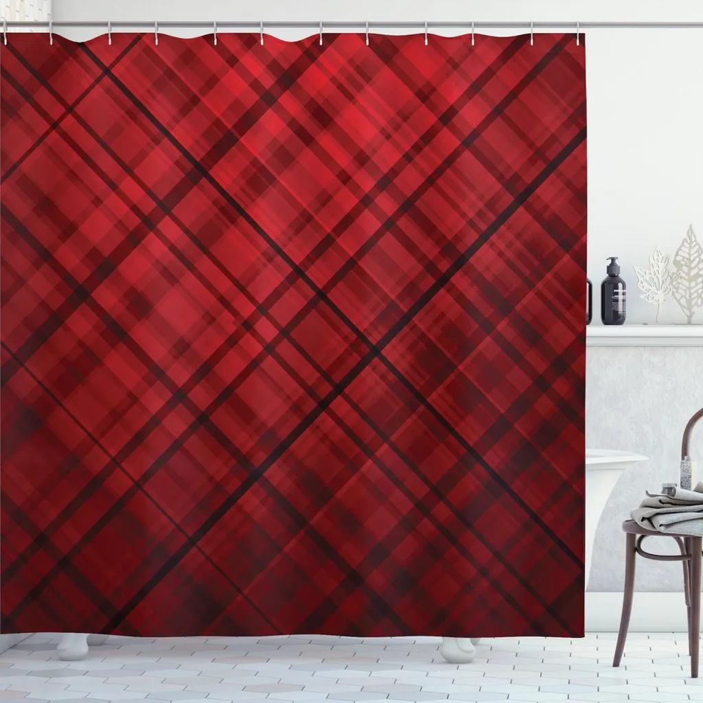 Tenda Doccia Antimuffa 175x200 Rossa e Nera - Tessuto Poliestere