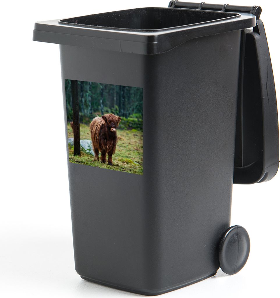 MuchoWow Mülltonnenaufkleber Schottischer Hochländer - Wald - Moos 40x40 cm - Abfall-Aufkleber - Container - für Abfallcontainer