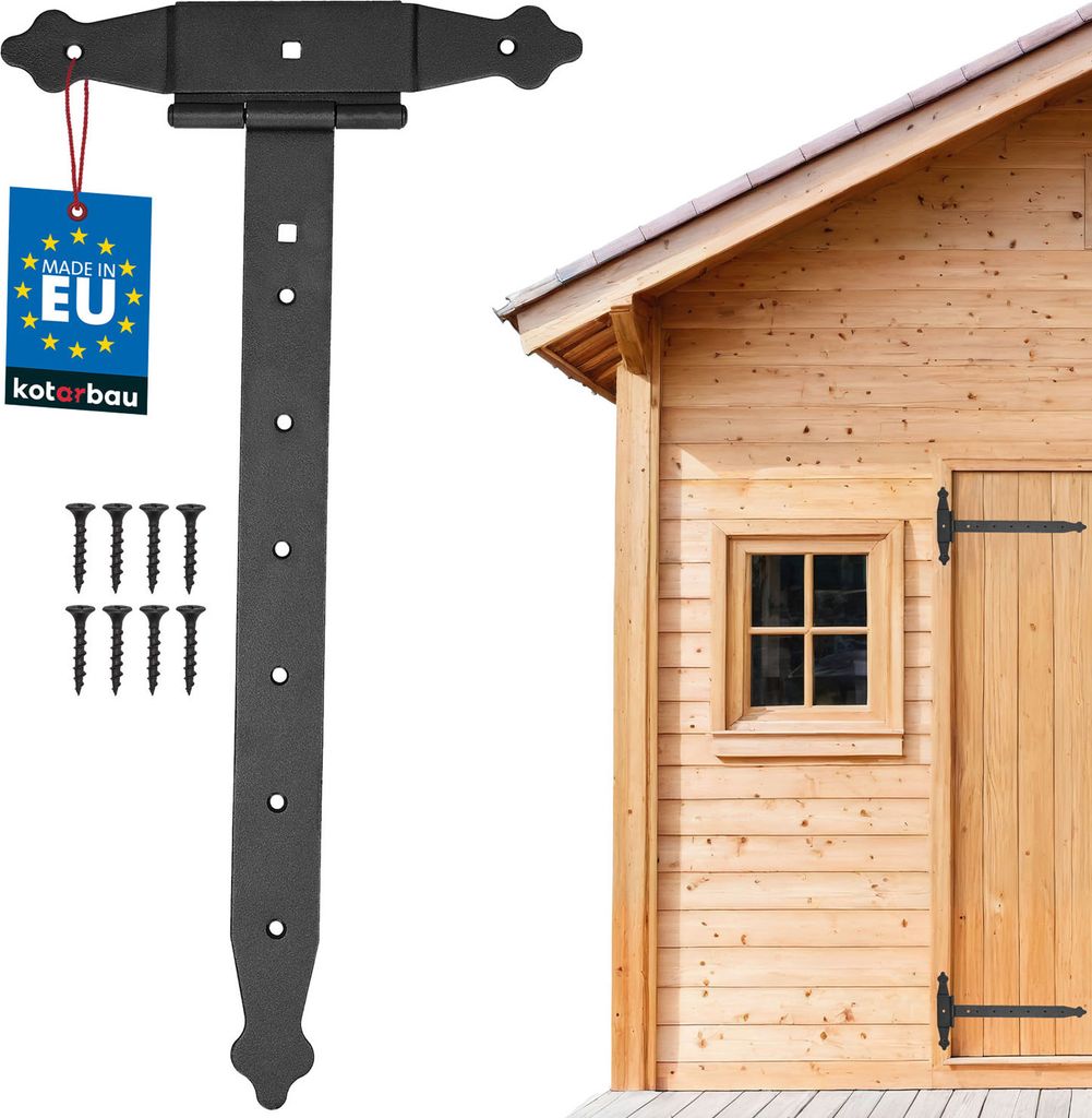 KOTARBAU Kreuzgehänge 400 mm Ladenband Scharnier Band Platte Baubeschlag Torbeschlag Holzverbindung Werfgehänge T-Scharnier T-Band Pulverbeschi...