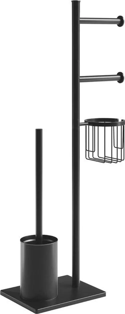 Support WC noir sans perçage avec brosse intégrée pour petits espaces