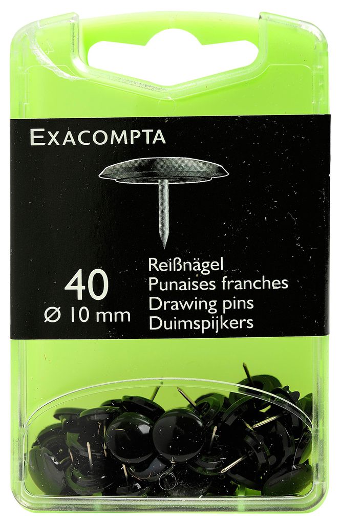 EXACOMPTA 14021E Reißnägel Schwarz Ø10mm 40er Pack Produktbild 