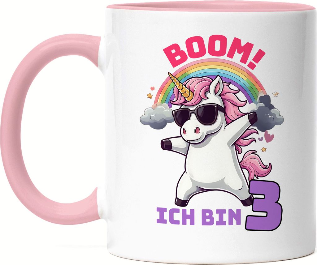 Boom Ich Bin 3 Tasse Rosa Kindergeburtstag Einhorn Geschenk Party Dabbing Regenbogen Spaß