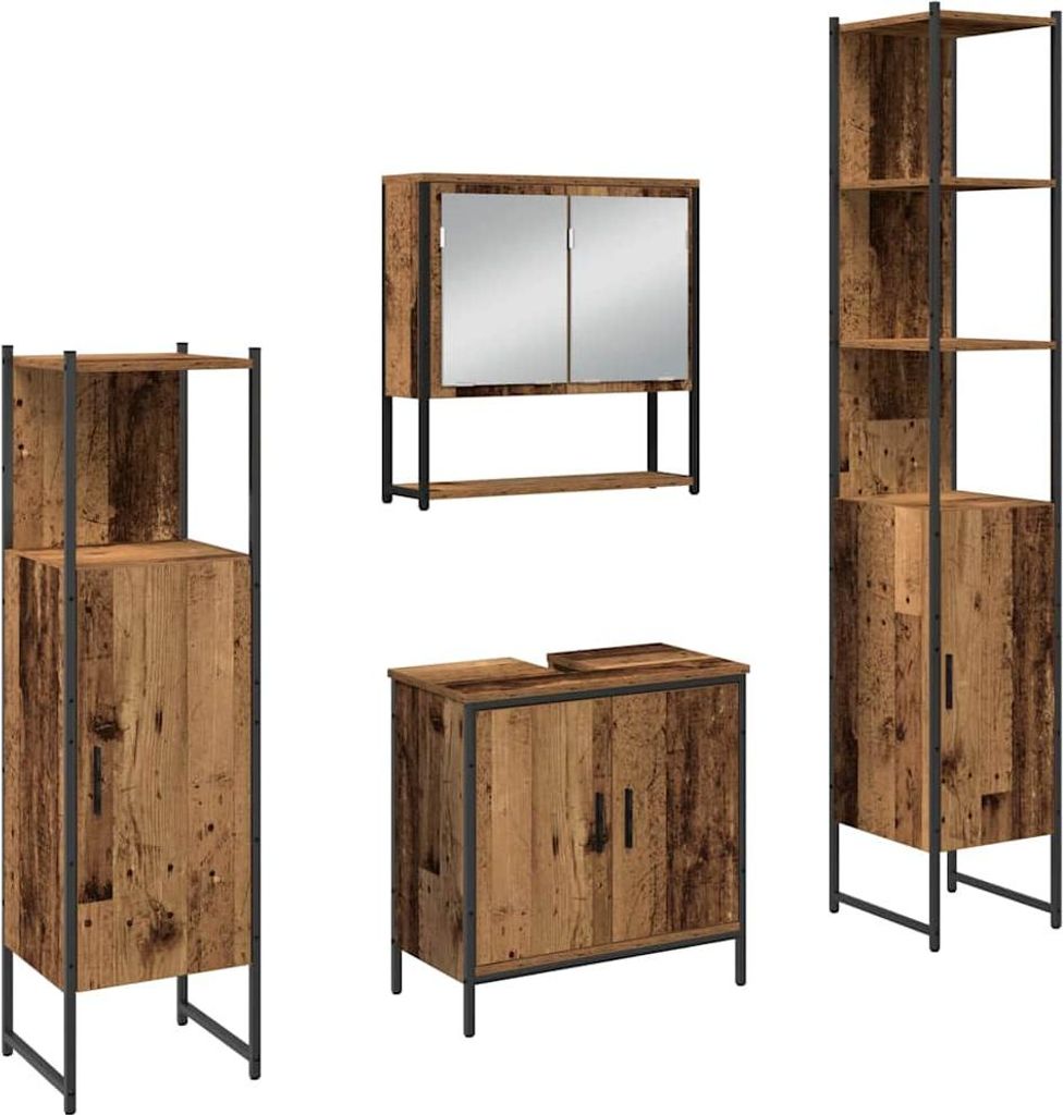 vidaXL Badezimmermöbel-Set mit Regal mit Tür 4 pcs Braun Holzwerkstoff