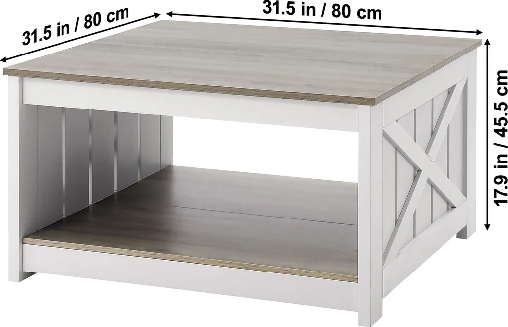 Table de salon rustique en bois bicolore avec rangement ouvert 80cm - 8