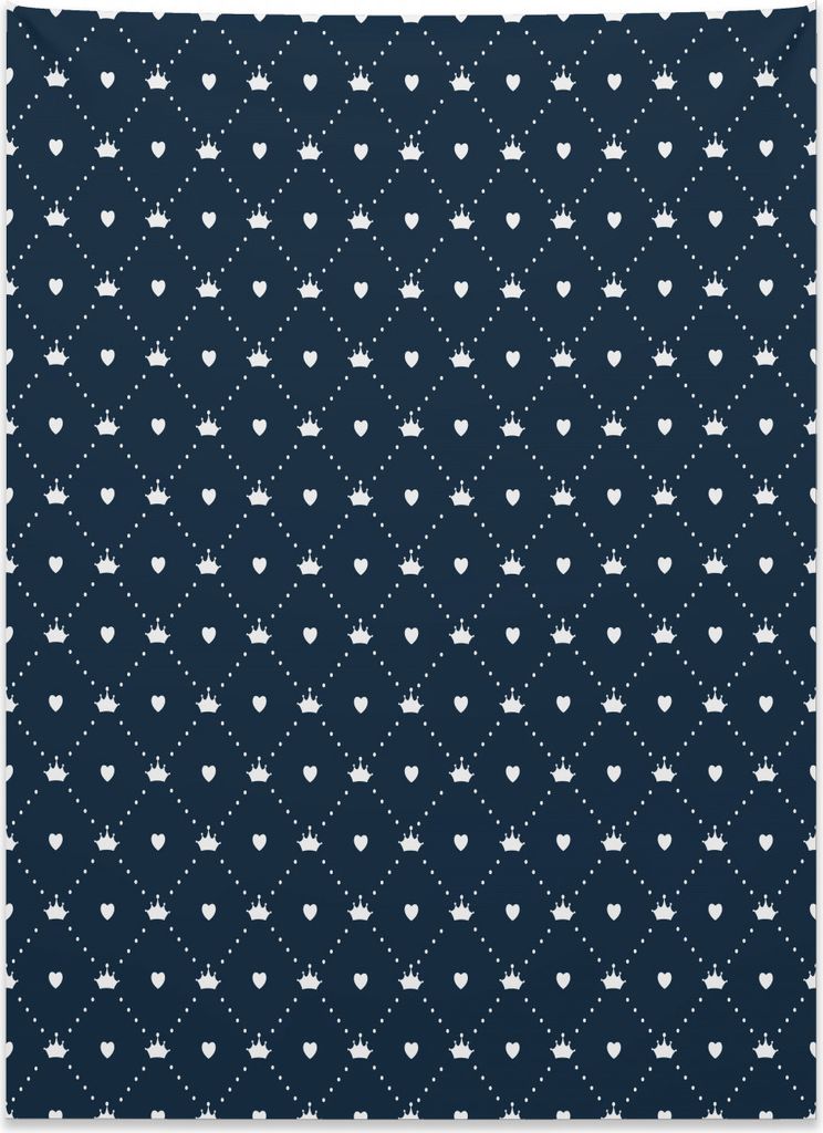 Abakuhaus Prinzessin Wandteppich, Punkte Herzen Tiaras aus Weiches Mikrofaser Stoff Kein Verblassen Klare Farben Waschbar, 110 x 150 cm, Dunkelblau...