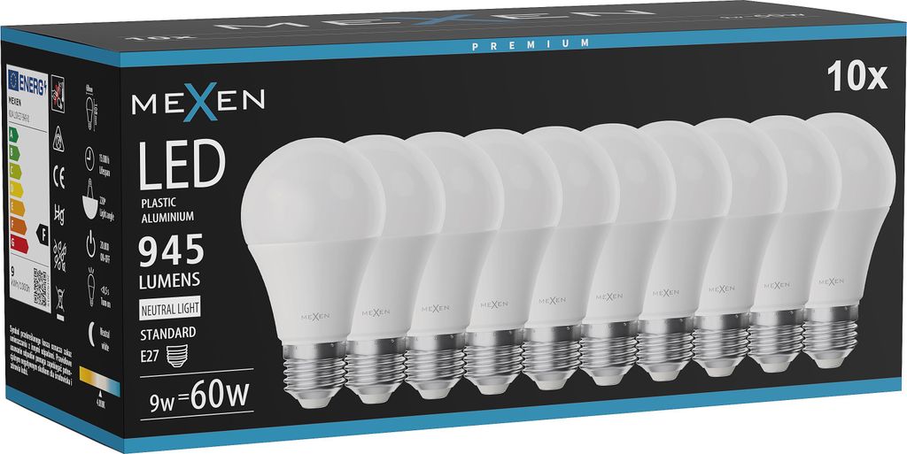 Mexen Nova 10x LED-Glühbirne E27, A60, 9W, Neutral - 4000K, Produktbild 