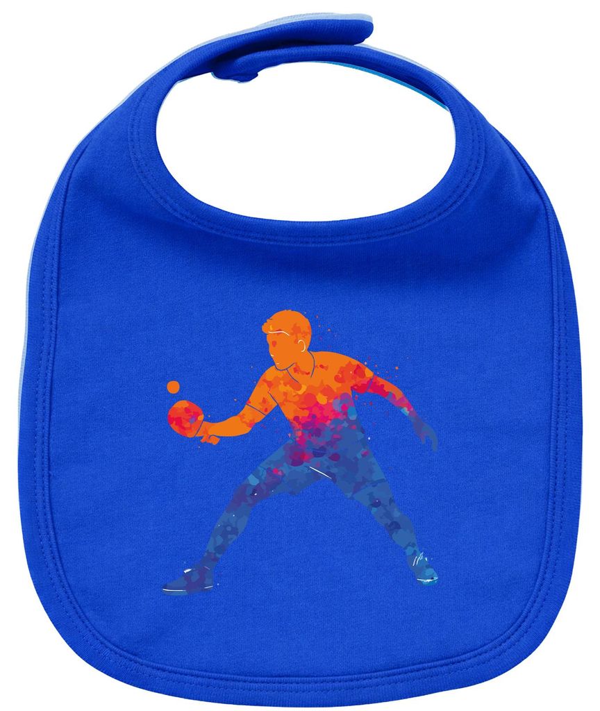 Huuraa Baby Lätzchen Tischtennis bunte Silhouette Royal Blue Klettverschluss Baumwolle Latz Geschenkidee