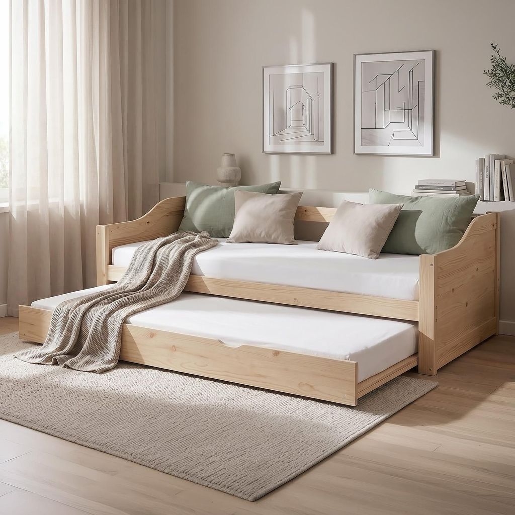 Homestyle4u Tagesbett Ausziehbett 90x200 cm Natur Holzbett Produktbild 