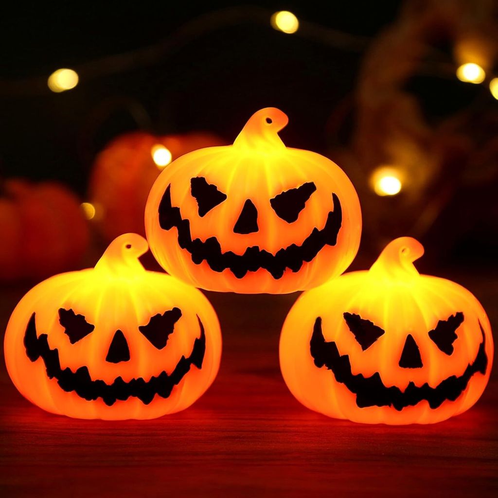 Halloween Kürbis Lichter Nachbildungationen Indoor, Halloween Kürbis Nachbildung, Kürbis Lichter LED 2,4 × 2,4 × 2,2 Zoll, Vintage Scary Hallo...