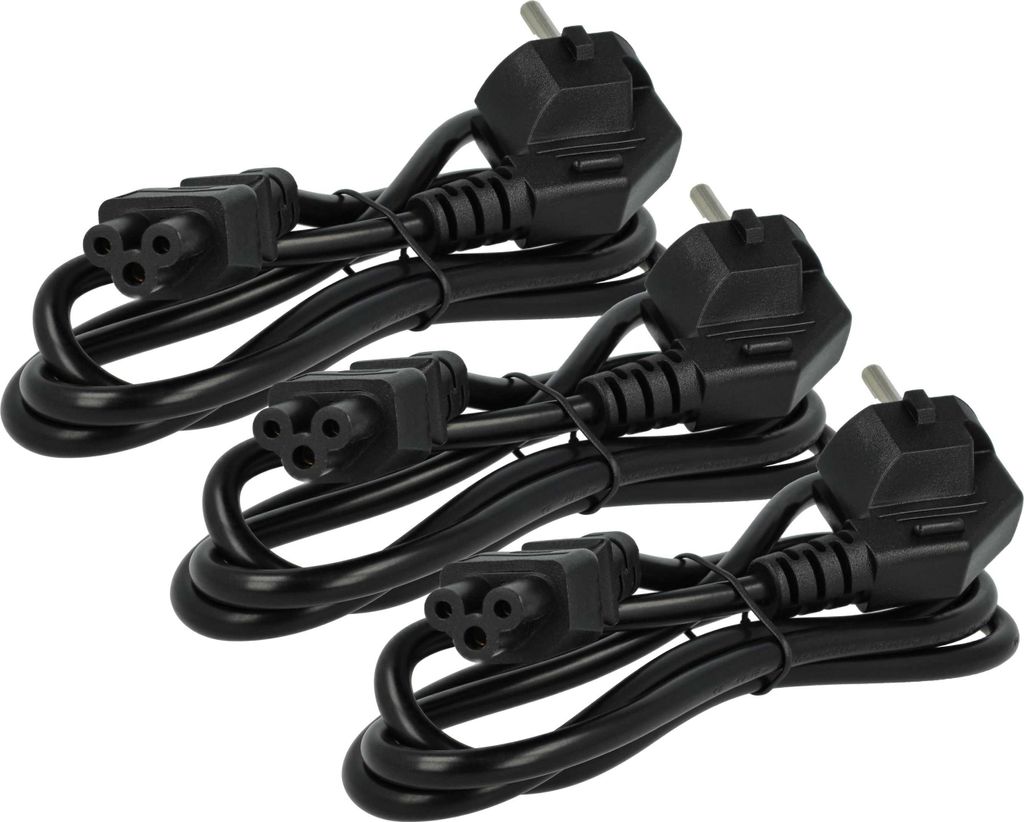 vhbw 3x Netzkabel Schutzkontaktstecker kompatibel mit Vorwerk Kobold VR300, VR100, VR200 - C5 Micky Mouse Kleeblatt Buchse, 1,2 m
