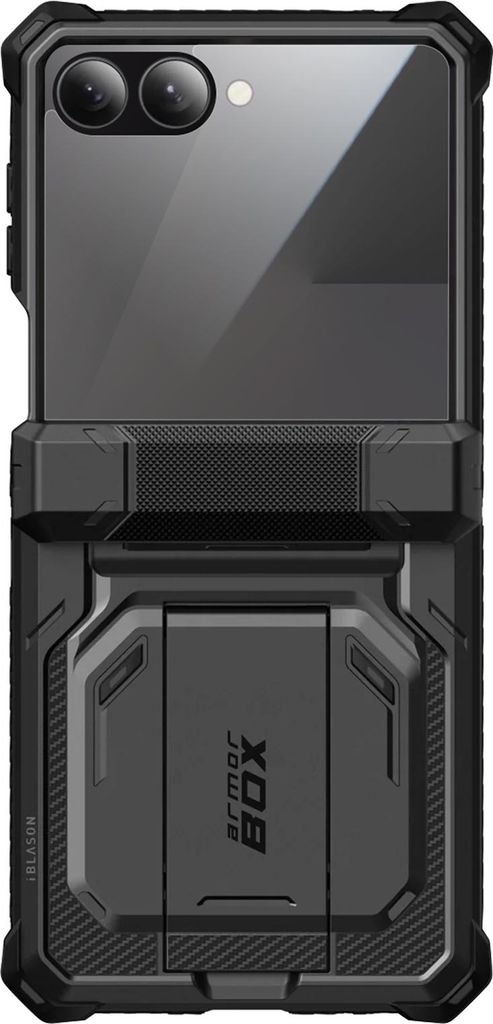 I-Blason, Armorbox Hülle Galaxy Z Flip 7 mit Panzerglas und Ständer, Schwarz