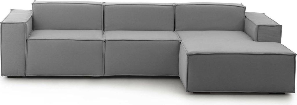 Festes Sofa Ddzek, Modulares 3-Sitzer-Sofa mit rechter Halbinsel, 100% Italy, Modernes Sofa aus Stoff, Cm 300x170h70, Grau