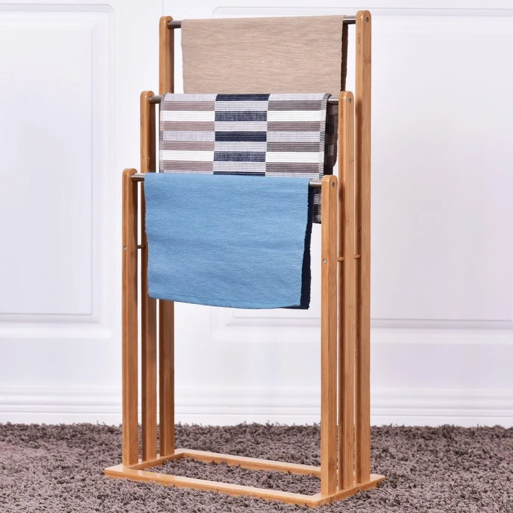Portasalviette Autoportante Bambù 3 Aste | Stand Bagno Freestanding