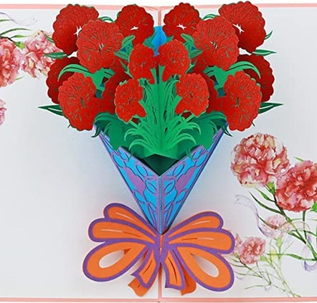 3D Pop Up Roter Blumenstrauß mit natürlichem Blumendesign