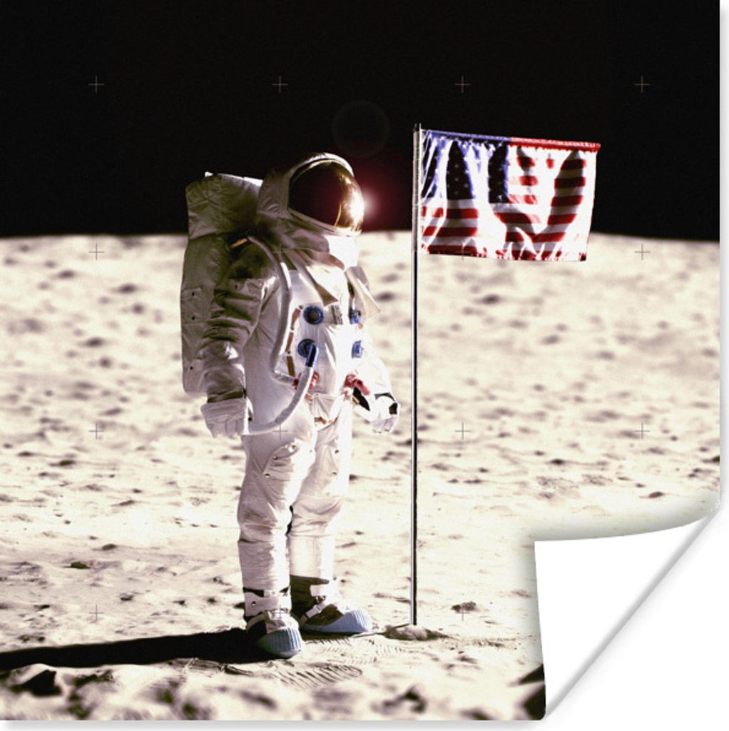 MuchoWow Poster Astronaut - Mond - Flagge - Amerika 100x100 cm - Babyzimmer