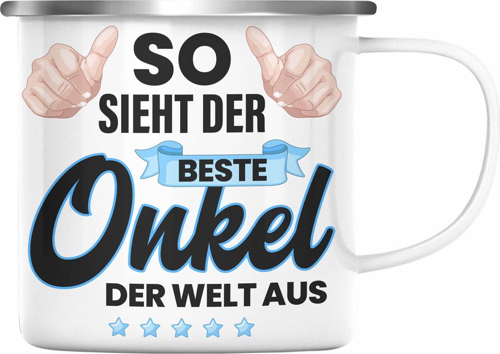 Trendation - Bester Onkel Geschenk von Nichte Neffe Lustige Emaille Tasse Spruch Geschenke für Onkel Nichten Geschenkidee Lustig (Silber)