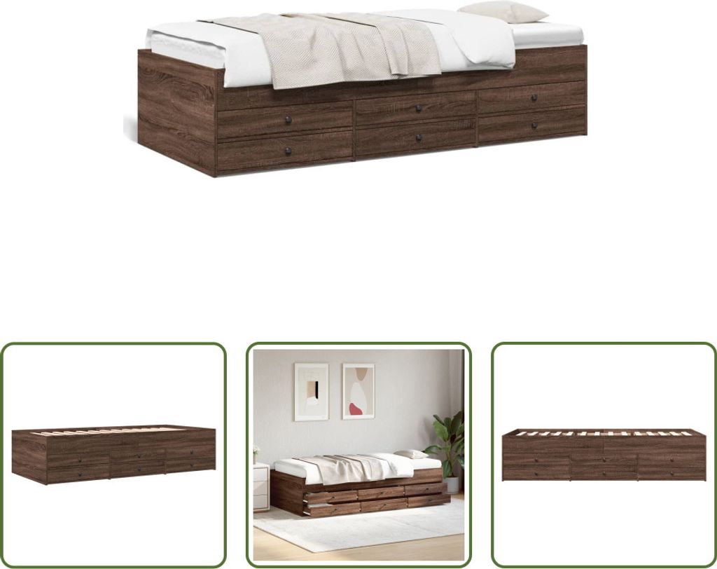 The Living Store Tagesbett Schubladen Braun Eiche-Optik 100x200 cm Holzwerkstoff
