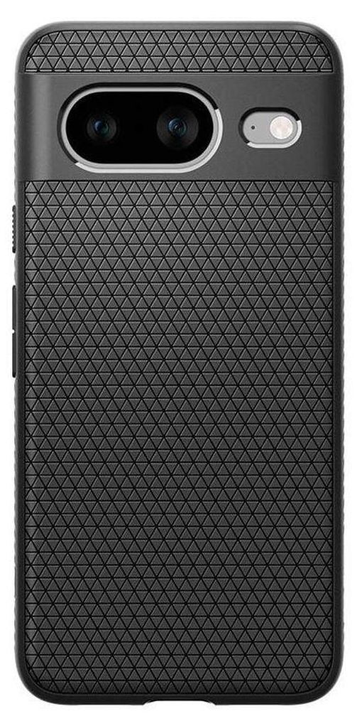 A close-up, straight-on view of the back of a black smartphone case with a textured triangular pattern.