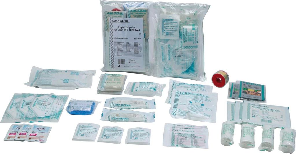 Leina Erste-Hilfe Ergänzungsset ÖNORM Z 1020 Typ I, Verbandkasten Nachfüllset Notfallset Erste-Hilfe-Set, umfassend, steril, im Druckverschlussb...